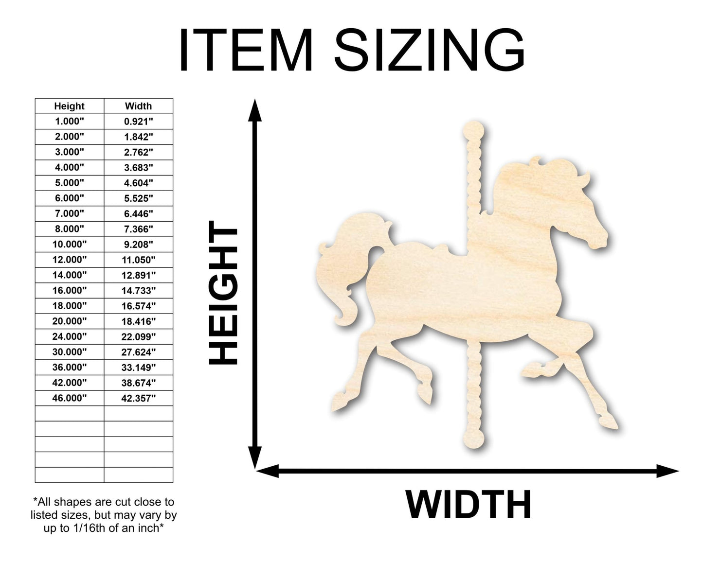 Unfinished Wood Carousel Horse Shape | Amusement Park | Craft Cutout | up to 46" DIY - NameSigns.com