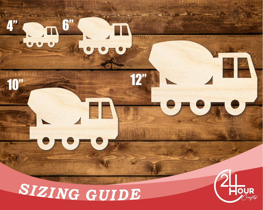 Unfinished Wood Cement Truck Shape | DIY Craft Cutout | up to 46" DIY - NameSigns.com