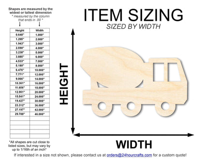 Unfinished Wood Cement Truck Shape | DIY Craft Cutout | up to 46" DIY - NameSigns.com