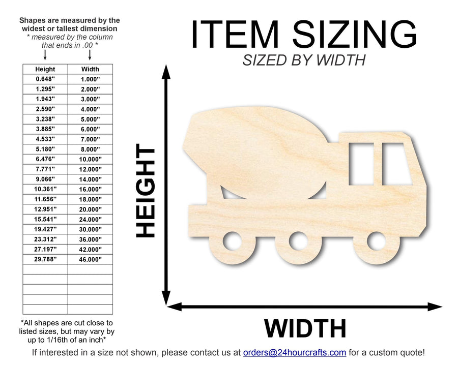 Unfinished Wood Cement Truck Shape | DIY Craft Cutout | up to 46" DIY - NameSigns.com