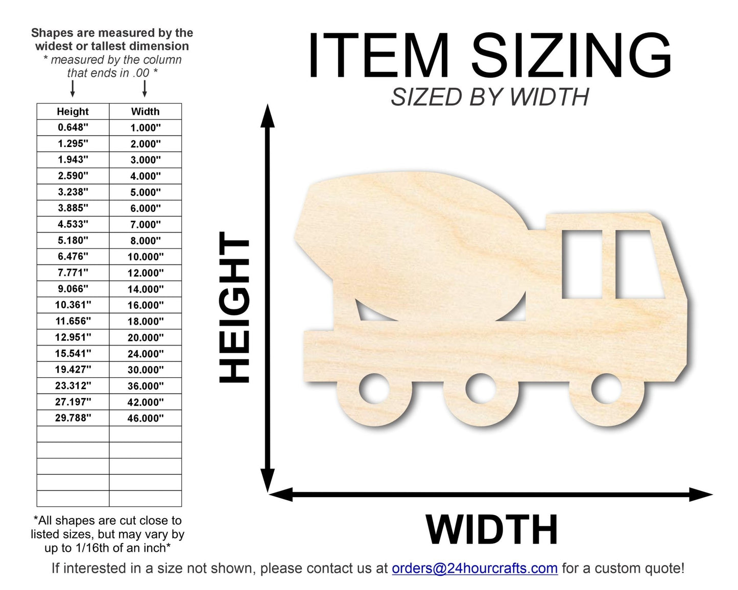 Unfinished Wood Cement Truck Shape | DIY Craft Cutout | up to 46" DIY - NameSigns.com