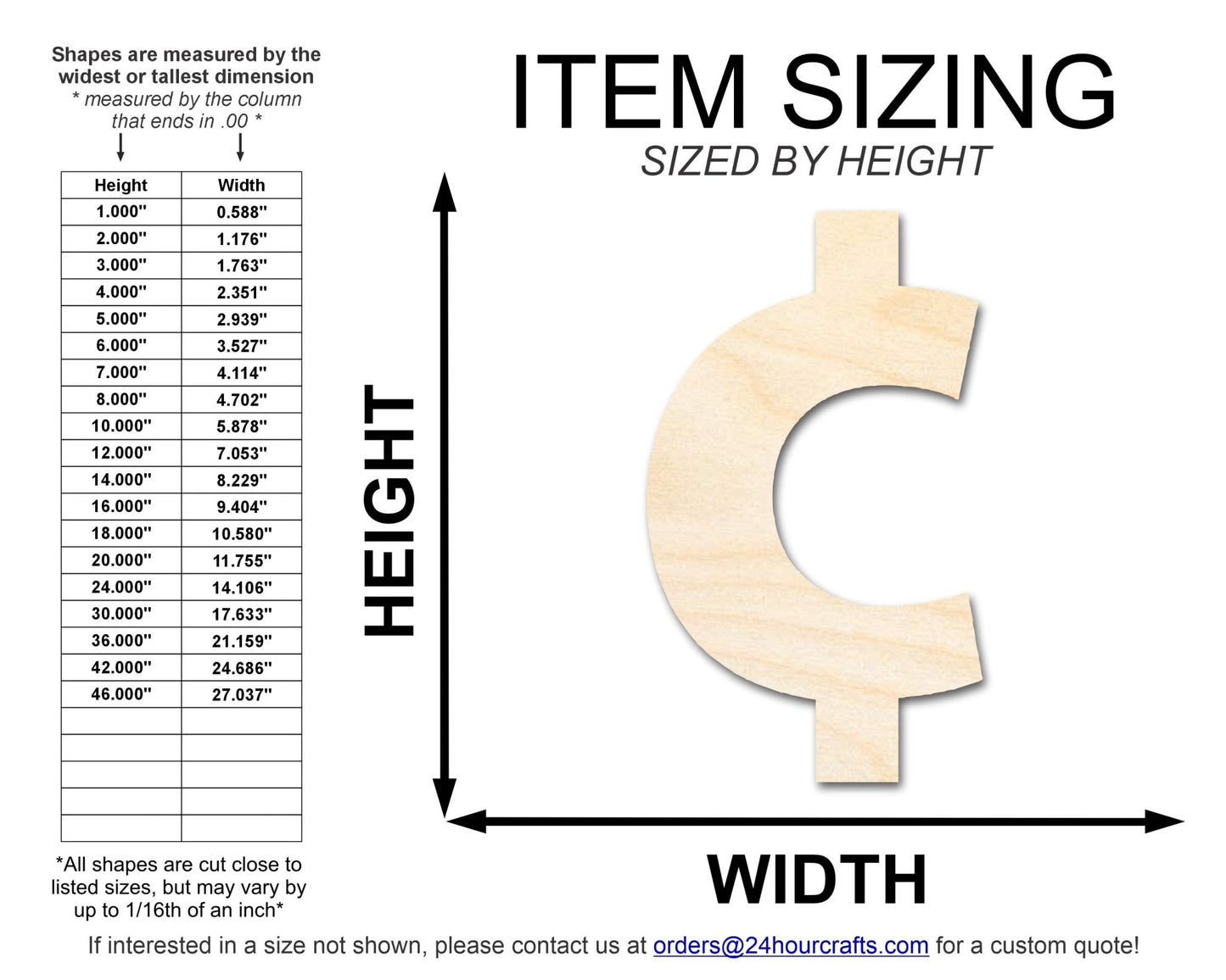 Unfinished Wood Cent Symbol Shape | DIY Craft Cutout | up to 46" DIY - NameSigns.com
