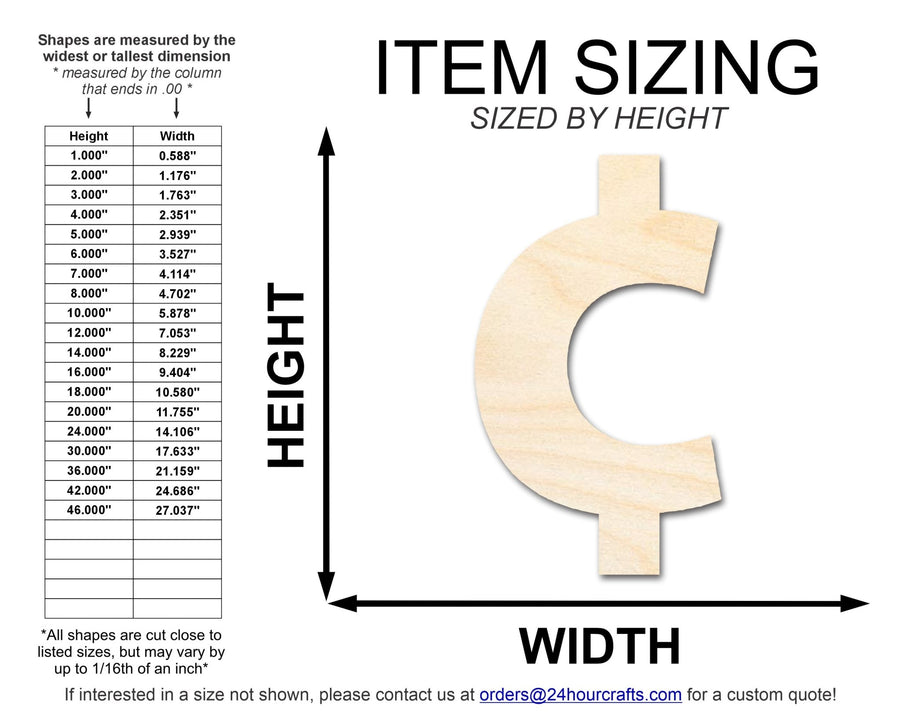 Unfinished Wood Cent Symbol Shape | DIY Craft Cutout | up to 46" DIY - NameSigns.com