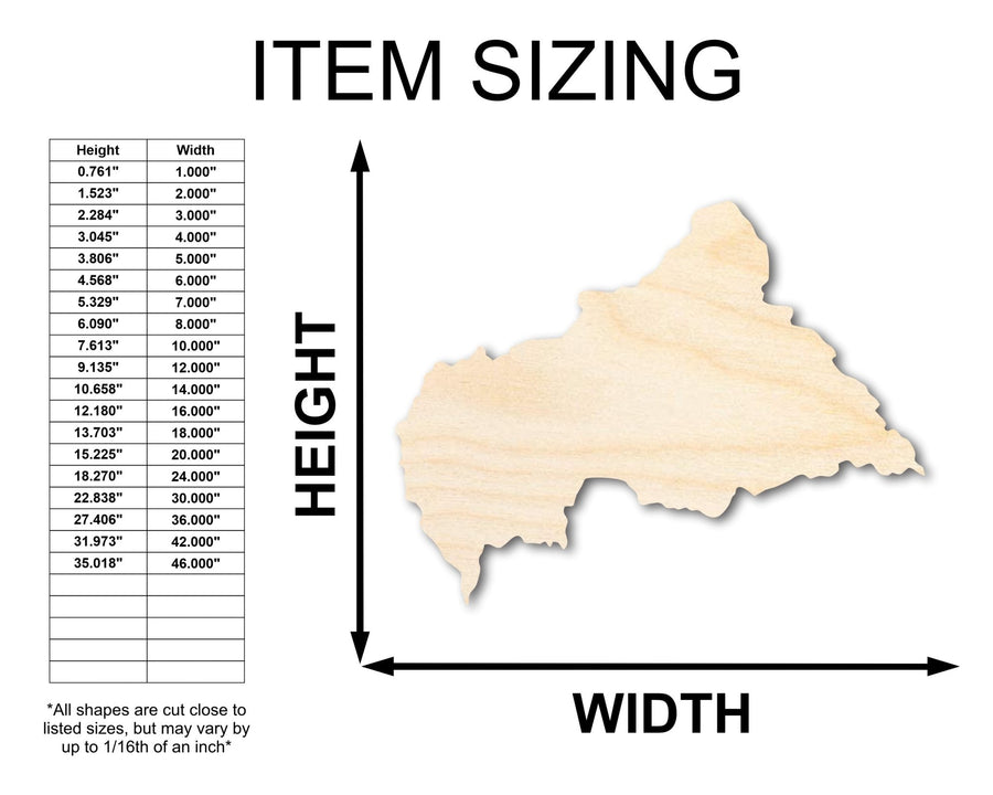 Unfinished Wood Central African Republic Country Shape - Central Africa Craft - up to 46" DIY - NameSigns.com