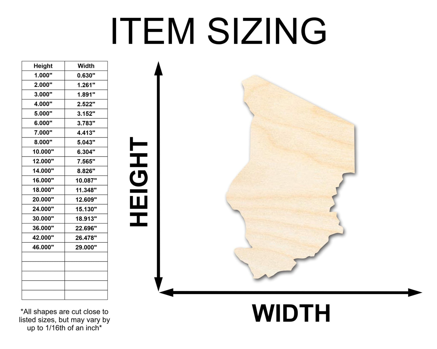 Unfinished Wood Chad Country Shape - North Central Africa Craft - up to 46" DIY - NameSigns.com