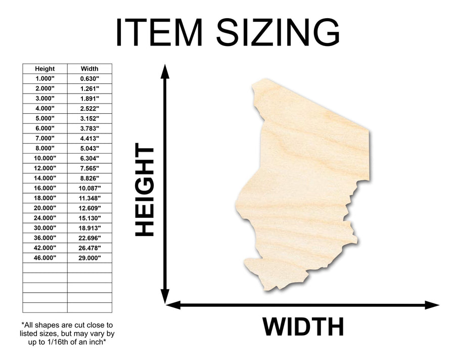 Unfinished Wood Chad Country Shape - North Central Africa Craft - up to 46" DIY - NameSigns.com