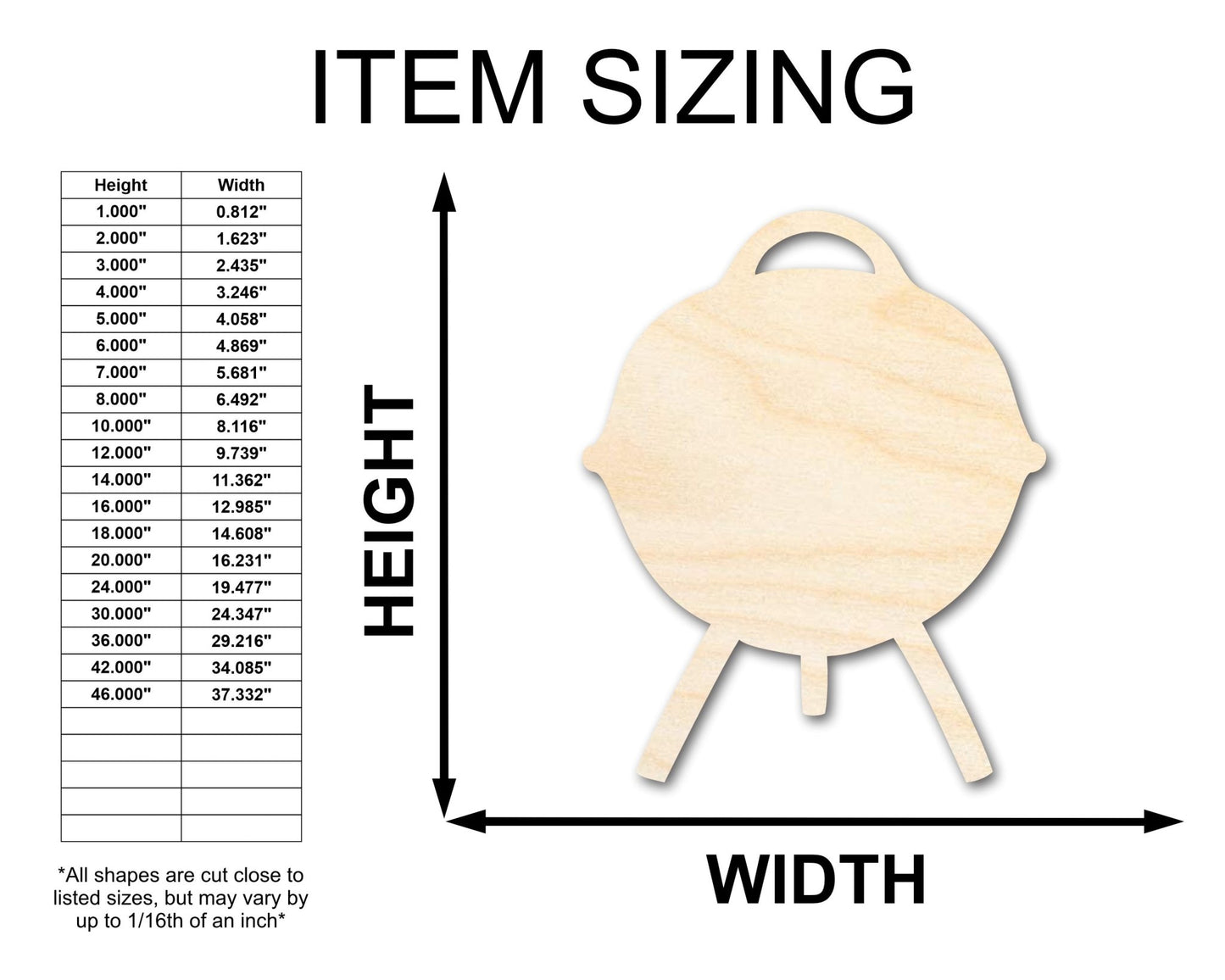 Unfinished Wood Charcoal Grill Shape - Craft - up to 46" DIY - NameSigns.com