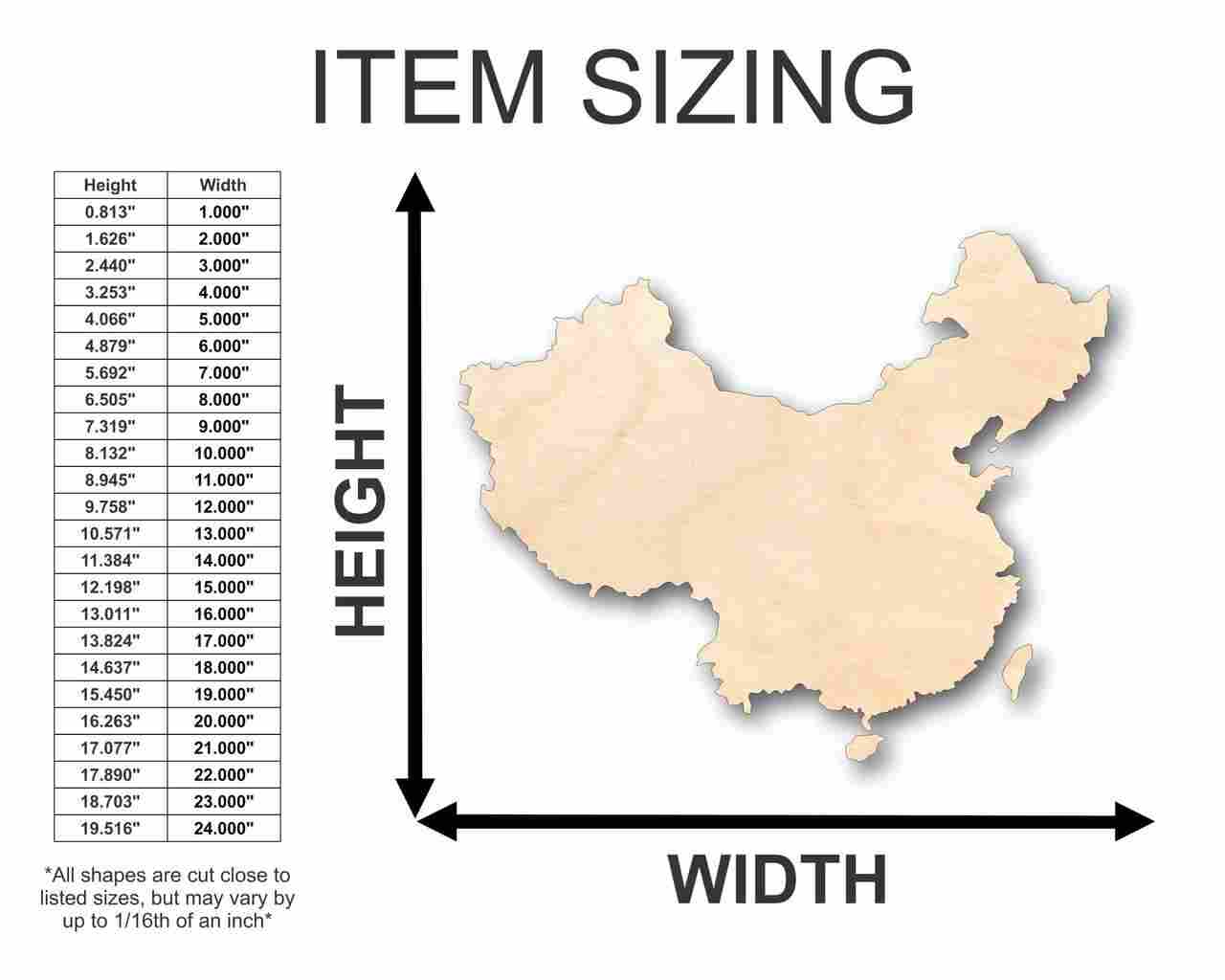 Unfinished Wood China Shape - Countries - Craft - up to 46" DIY - NameSigns.com