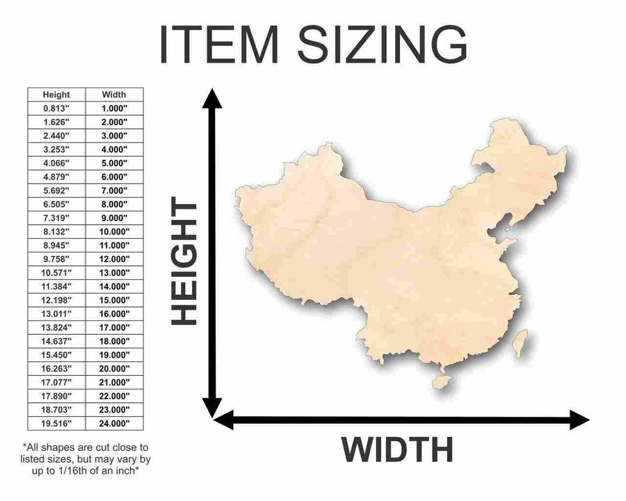 Unfinished Wood China Shape - Countries - Craft - up to 46" DIY - NameSigns.com