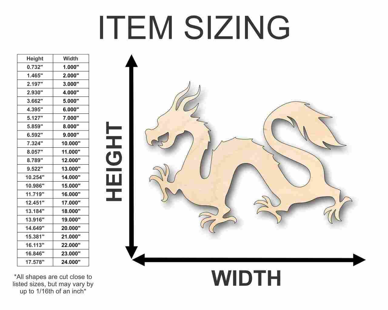 Unfinished Wood Chinese Dragon Shape - Craft - up to 46" DIY - NameSigns.com