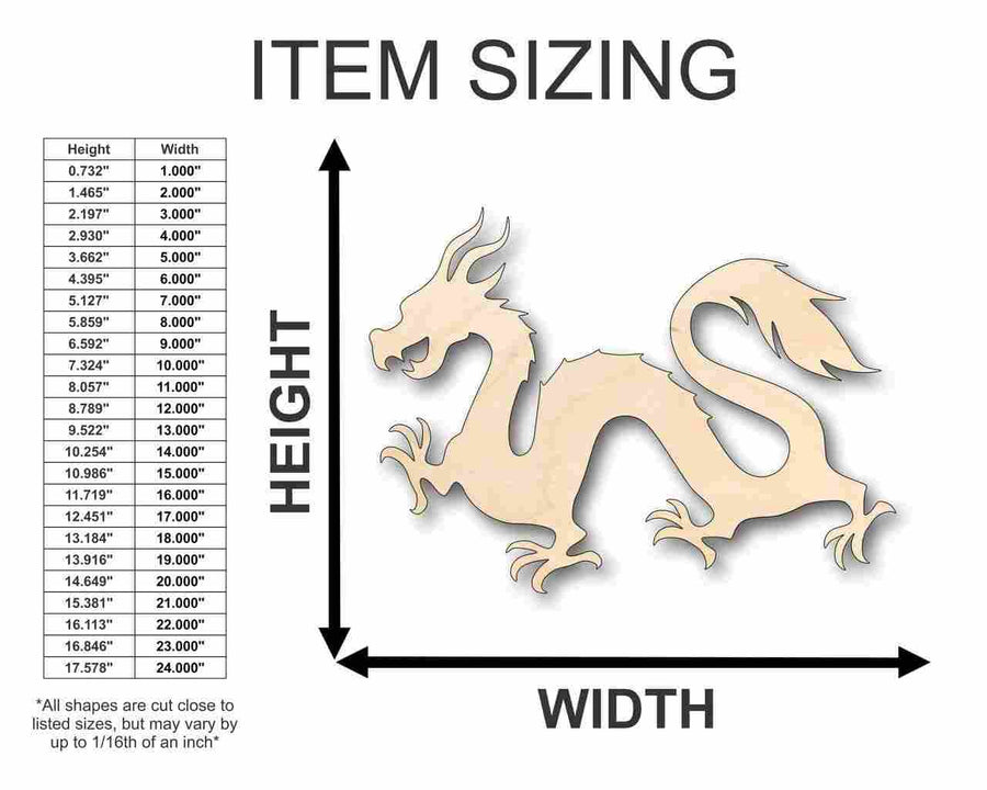Unfinished Wood Chinese Dragon Shape - Craft - up to 46" DIY - NameSigns.com