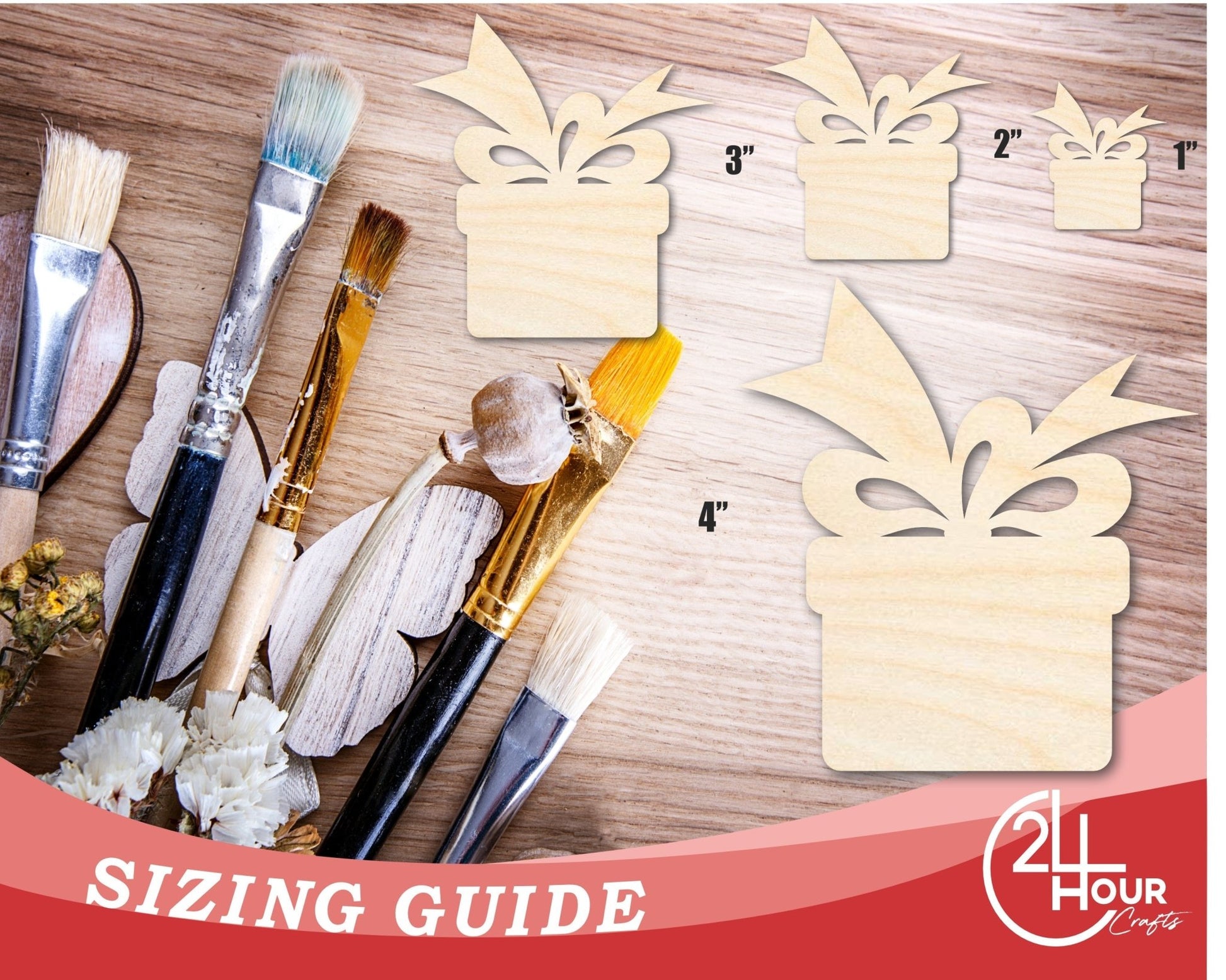 Unfinished Wood Christmas Present Shape | DIY Holiday Craft Cutout | Up to 36" - NameSigns.com