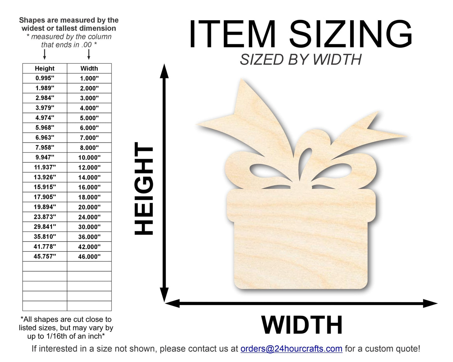 Unfinished Wood Christmas Present Shape | DIY Holiday Craft Cutout | Up to 36" - NameSigns.com