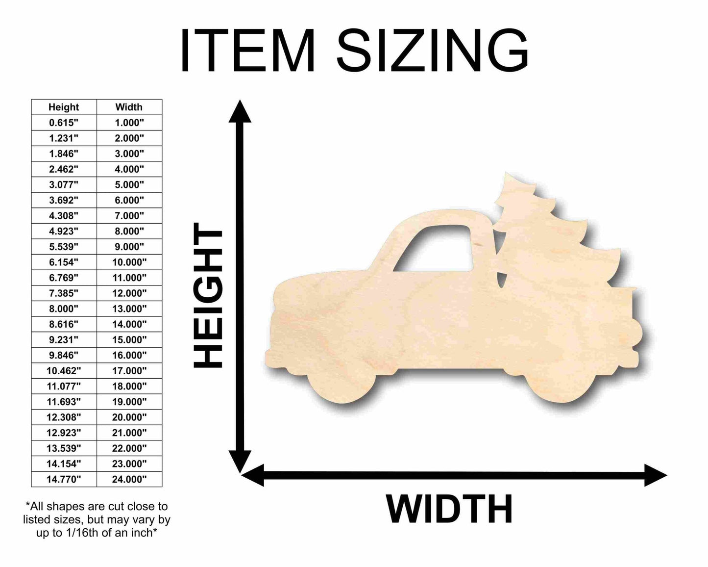 Unfinished Wood Christmas Tree Car Truck Silhouette - Craft - up to 46" DIY - NameSigns.com