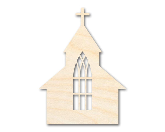 Unfinished Wood Church with Window Shape - Craft - up to 46" - NameSigns.com