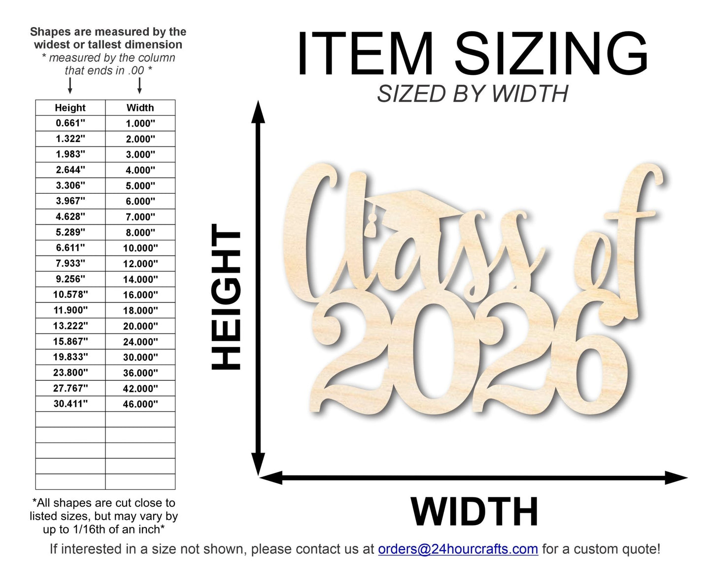 Unfinished Wood Class of 2026 Shape | DIY Craft Cutout | up to 46" DIY - NameSigns.com