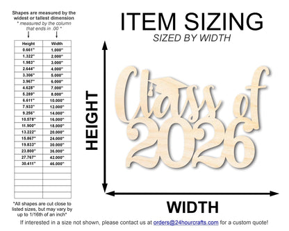 Unfinished Wood Class of 2026 Shape | DIY Craft Cutout | up to 46" DIY - NameSigns.com