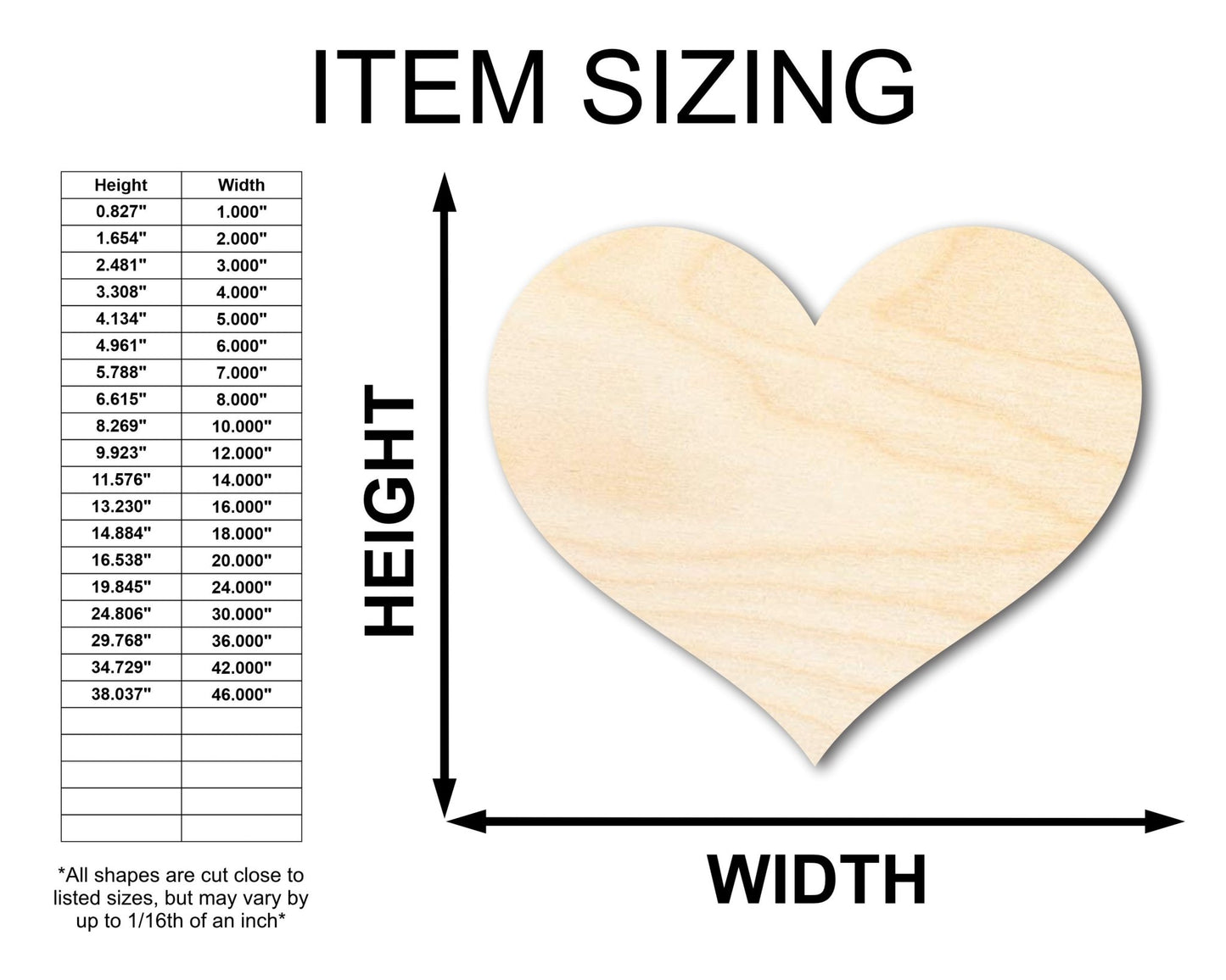 Unfinished Wood Classic Heart | Valentines Day | Weddings | Craft Cutout | Up to 46" - NameSigns.com