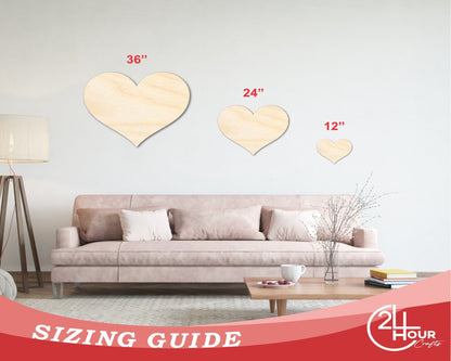 Unfinished Wood Classic Heart | Valentines Day | Weddings | Craft Cutout | Up to 46" - NameSigns.com