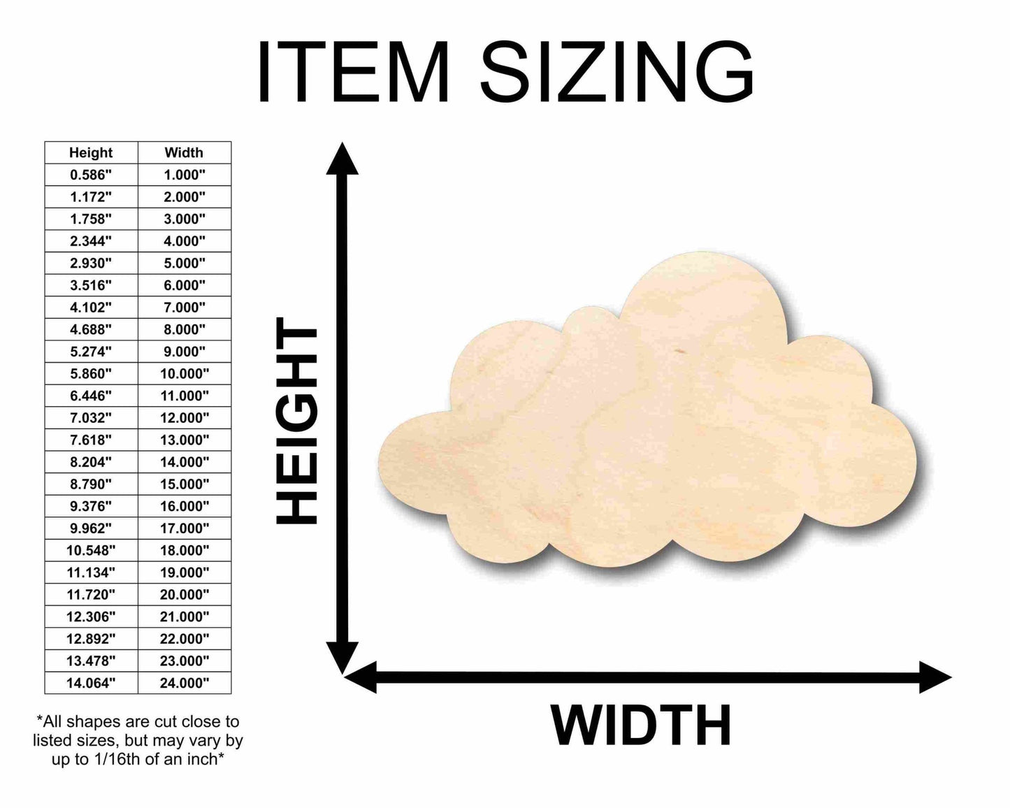Unfinished Wood Cloud Silhouette - Craft - up to 46" DIY - NameSigns.com