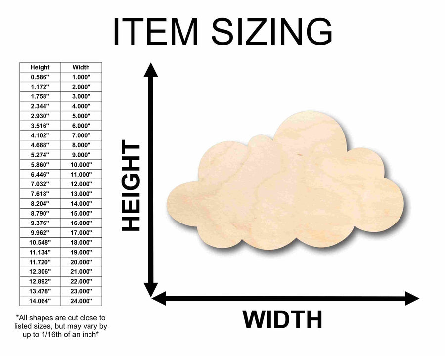 Unfinished Wood Cloud Silhouette - Craft - up to 46" DIY - NameSigns.com