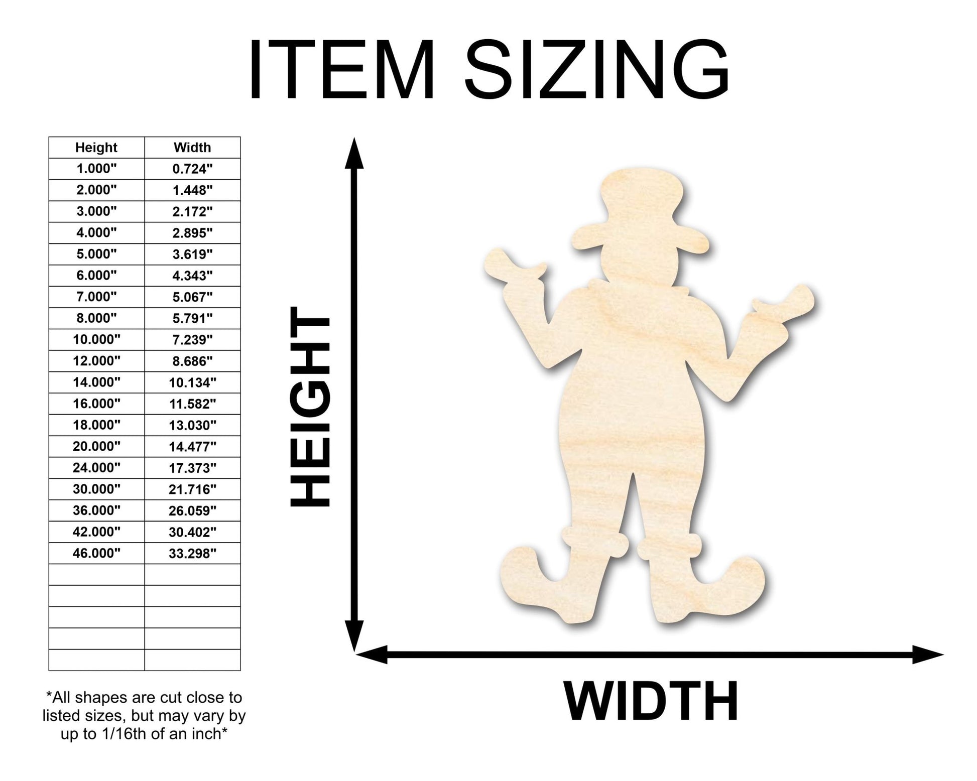 Unfinished Wood Clown Shape | Craft Cutout | up to 46" DIY - NameSigns.com