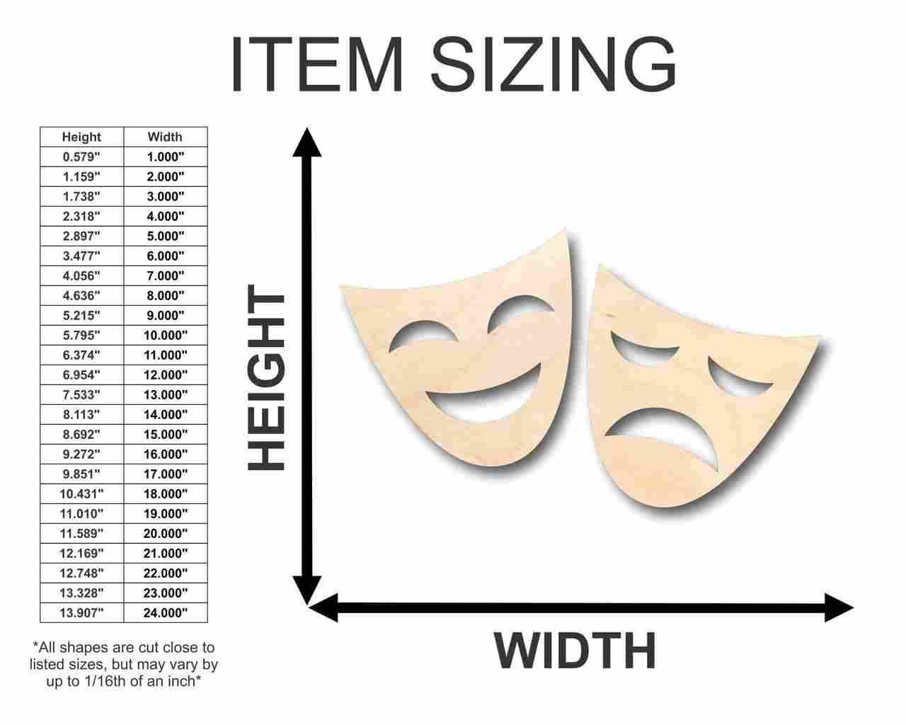 Unfinished Wood Comedy Tragedy Shape - Theatre - Craft - up to 46" DIY - NameSigns.com