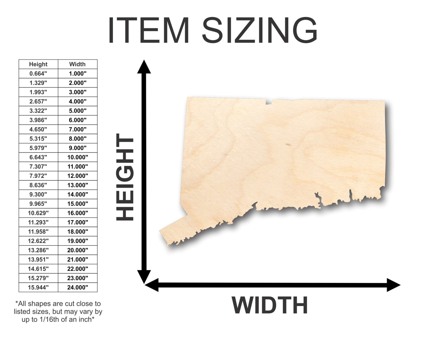 Unfinished Wood Connecticut Shape - State - Craft - up to 46" DIY - NameSigns.com