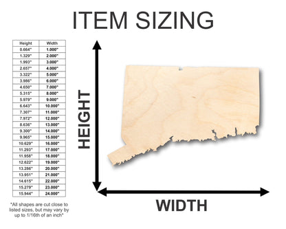 Unfinished Wood Connecticut Shape - State - Craft - up to 46" DIY - NameSigns.com