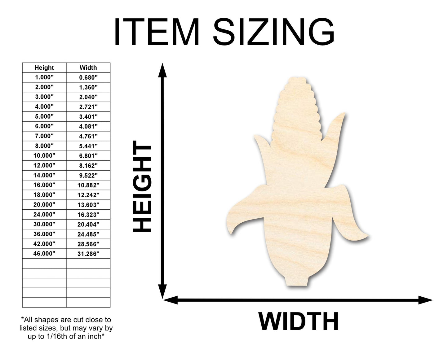 Unfinished Wood Corn on the Cob Shape | Craft Cutout | up to 46" DIY - NameSigns.com