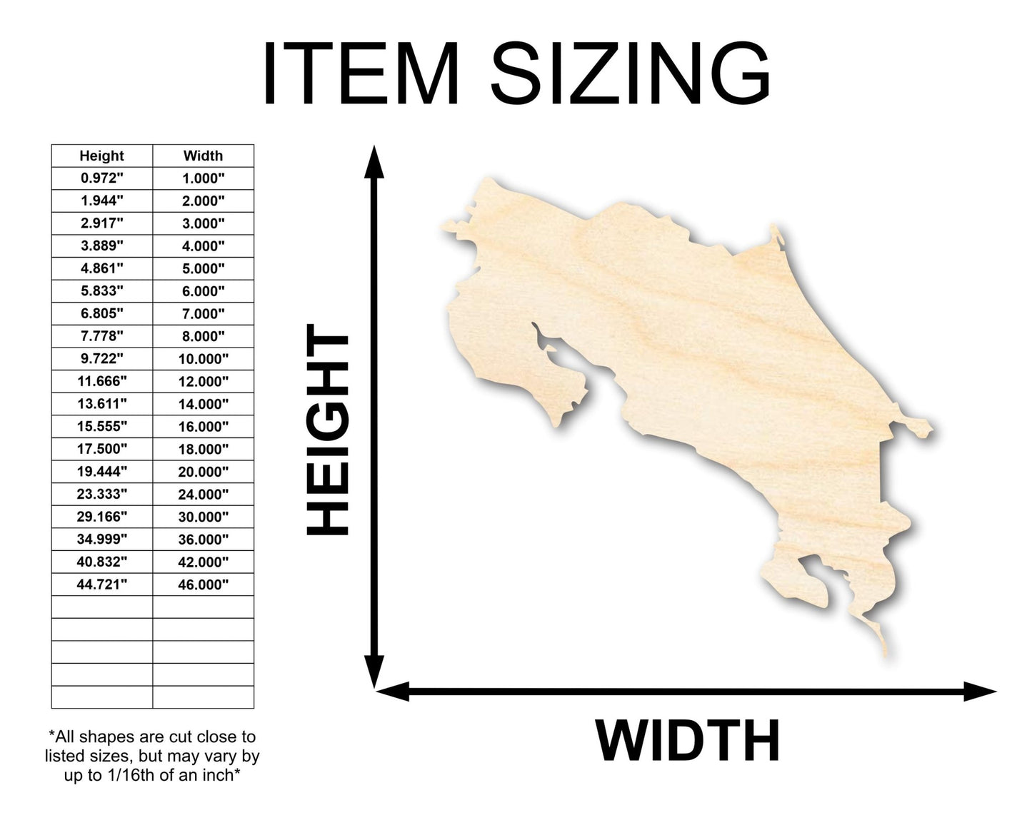 Unfinished Wood Costa Rica Country Shape - Central America Craft - up to 46" DIY - NameSigns.com