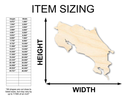 Unfinished Wood Costa Rica Country Shape - Central America Craft - up to 46" DIY - NameSigns.com