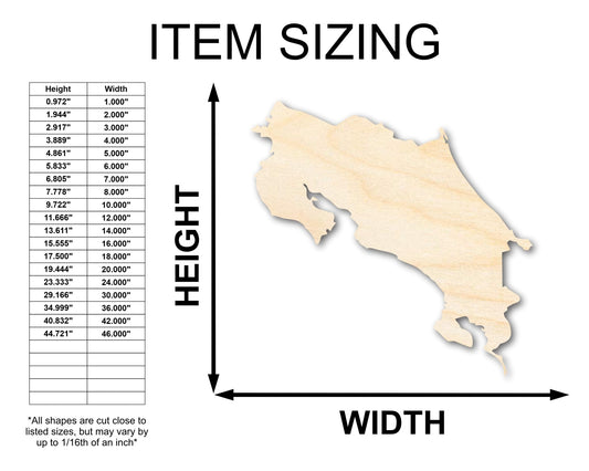 Unfinished Wood Costa Rica Country Shape - Central America Craft - up to 46" DIY - NameSigns.com