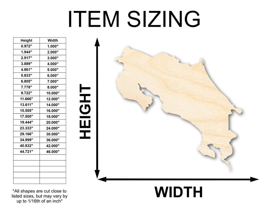 Unfinished Wood Costa Rica Country Shape - Central America Craft - up to 46" DIY - NameSigns.com