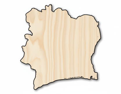 Unfinished Wood Cote d'Ivoire Country Shape - Ivory Coast West Africa Craft - up to 46" DIY - NameSigns.com