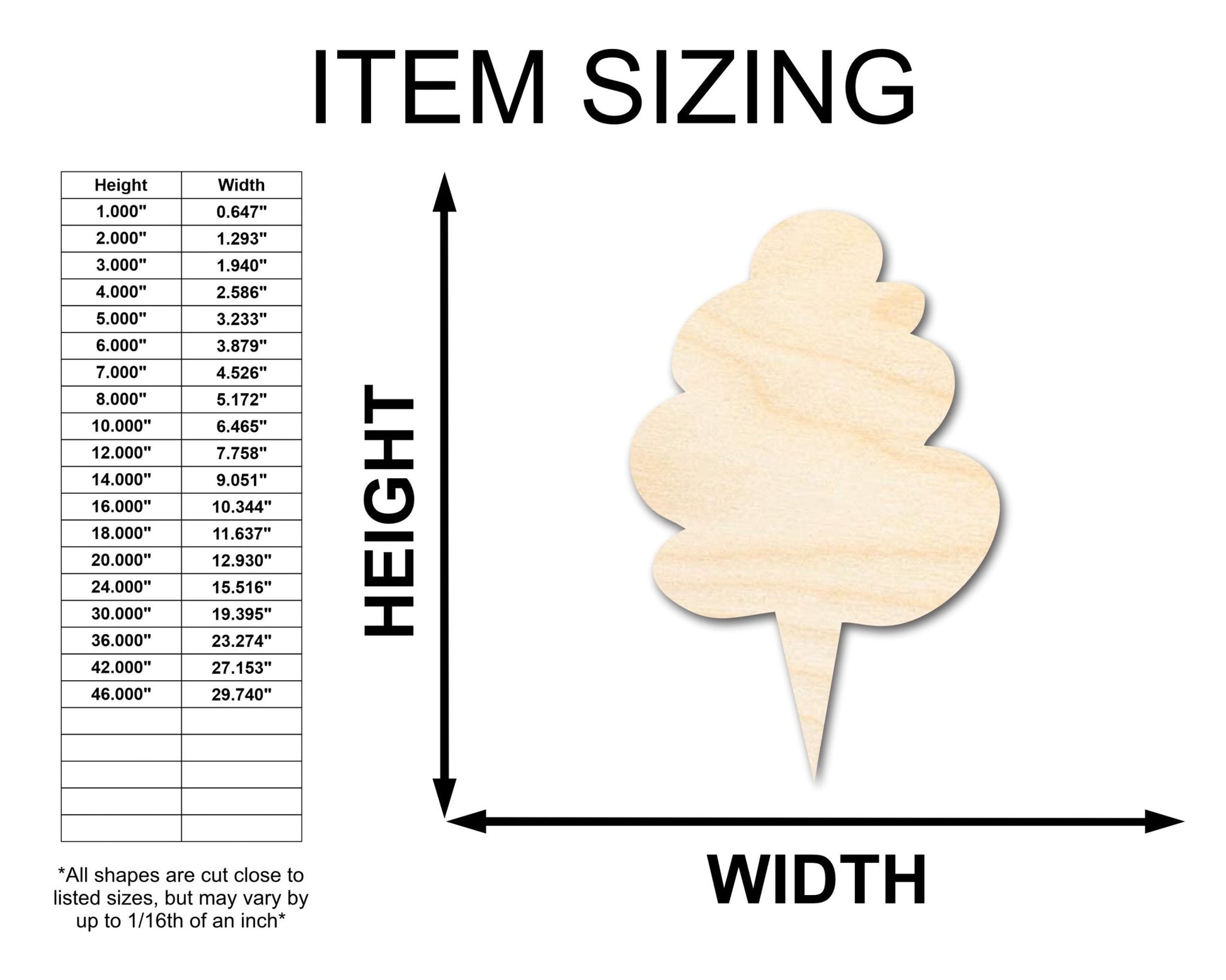 Unfinished Wood Cotton Candy Shape - Craft - up to 46" - NameSigns.com