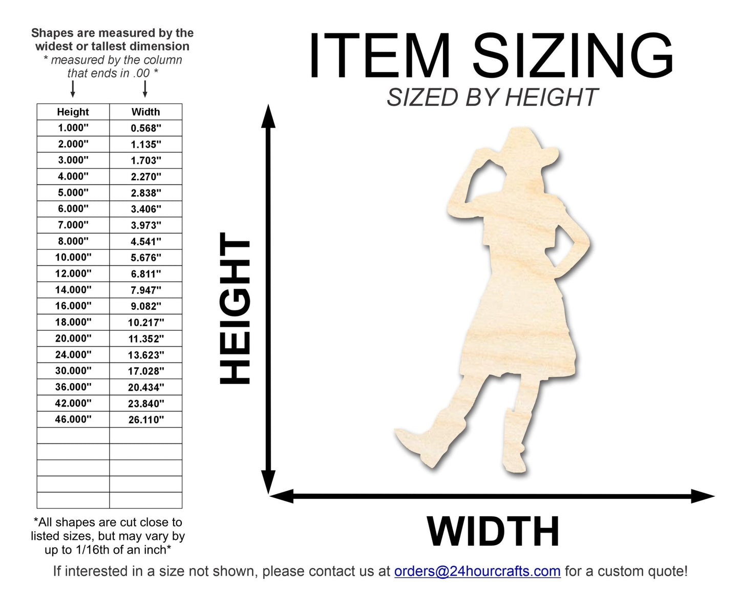 Unfinished Wood Cowgirl Shape | DIY Craft Cutout | up to 46" DIY - NameSigns.com