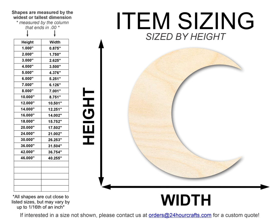 Unfinished Wood Crescent Moon Shape | DIY Celestial Night Sky Craft Cutout | Up to 36" - NameSigns.com