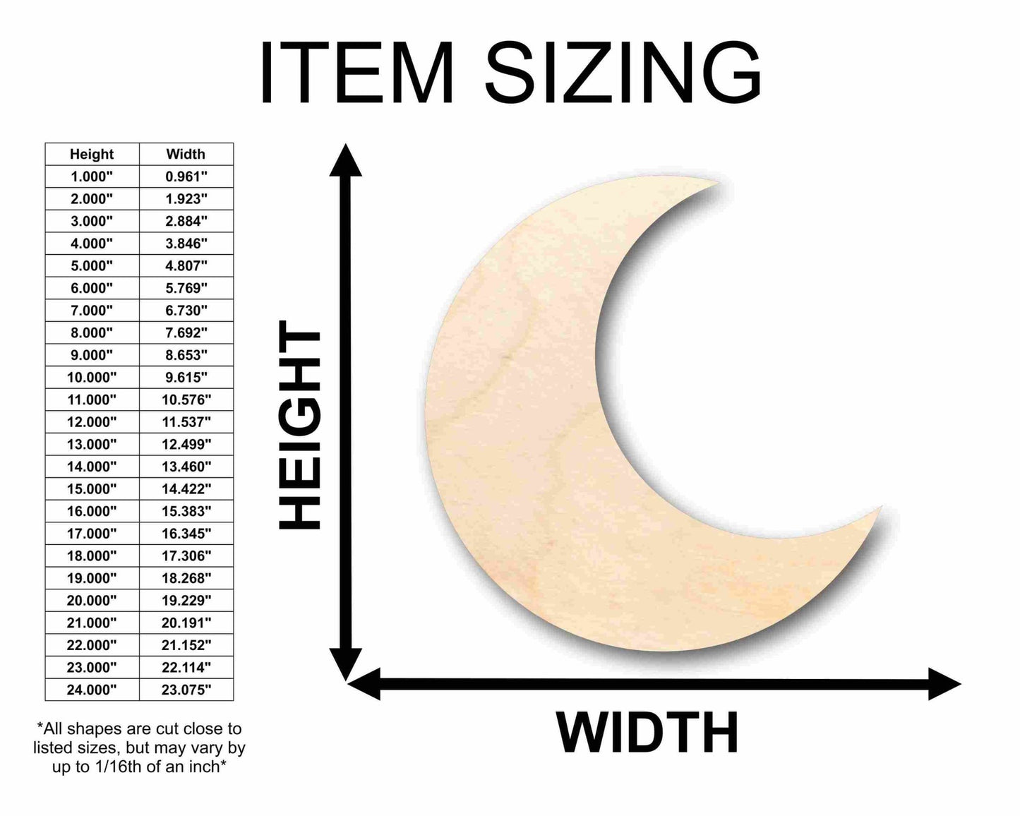 Unfinished Wood Crescent Moon Silhouette - Craft - up to 46" DIY - NameSigns.com