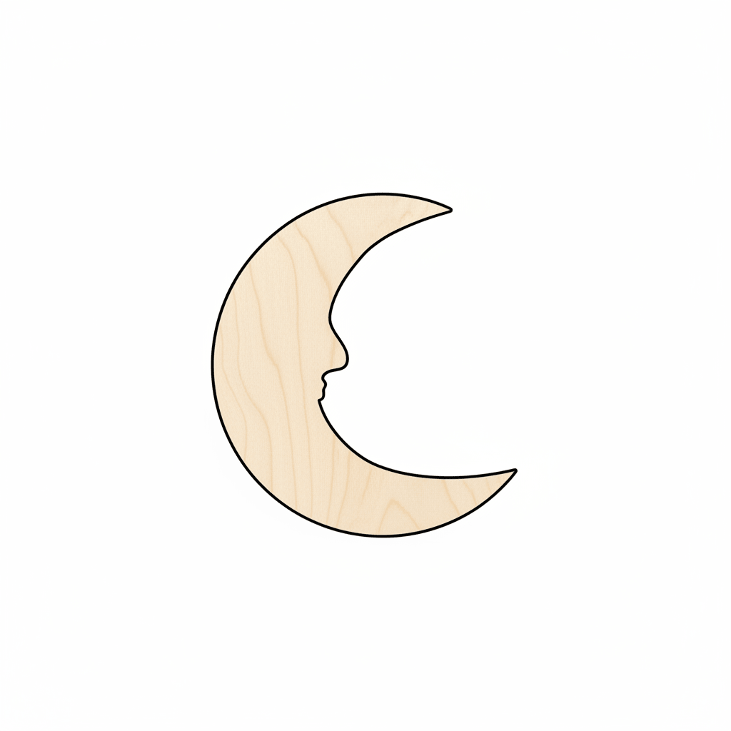 Unfinished Wood Crescent Moon with Face Outline Silhouette - Craft - up to 46" DIY - NameSigns.com