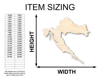 Unfinished Wood Croatia Country Shape - European Craft - up to 46" DIY - NameSigns.com