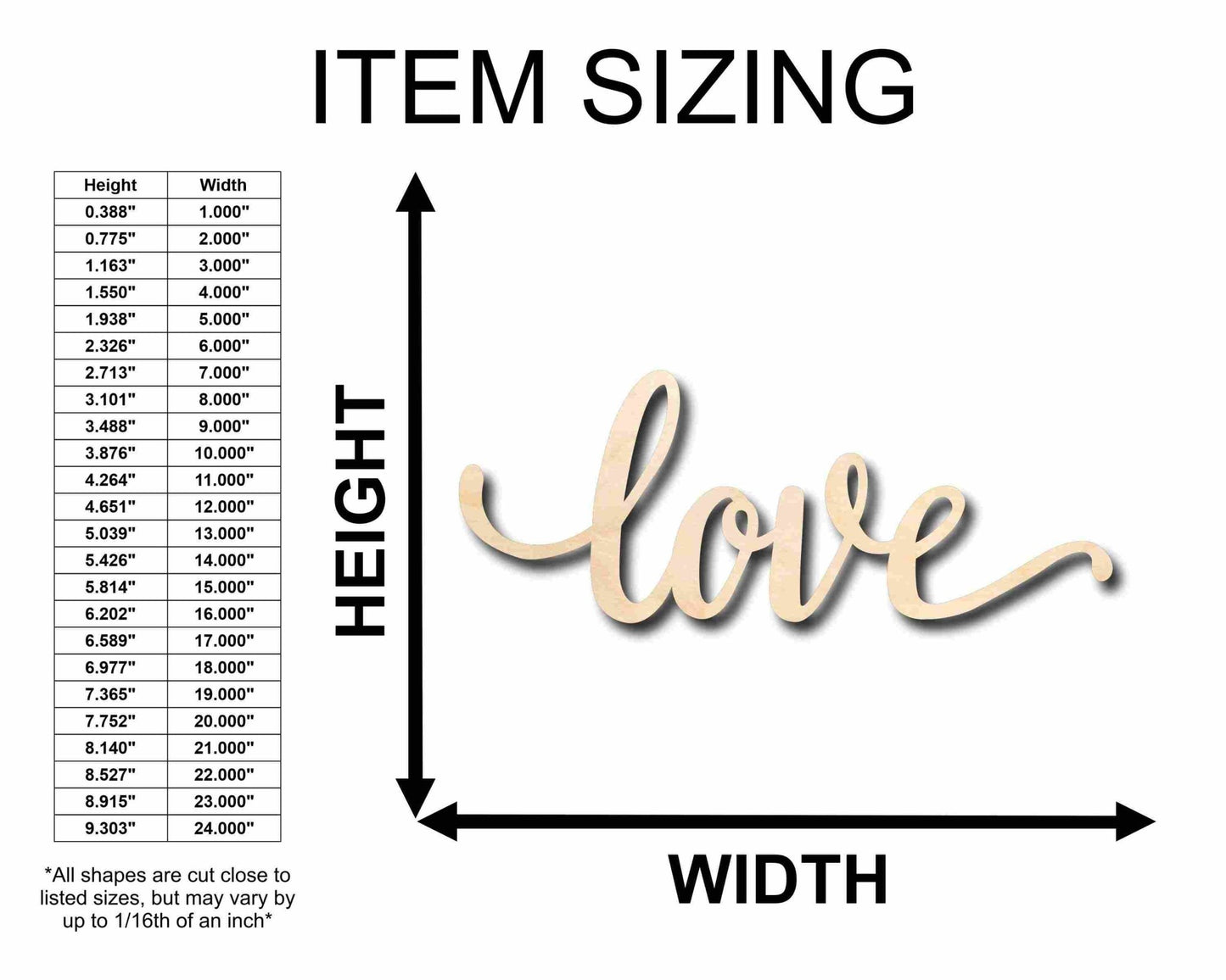 Unfinished Wood Cursive Love Craft | Valentine's Day Wedding DIY | Up to 46" - NameSigns.com