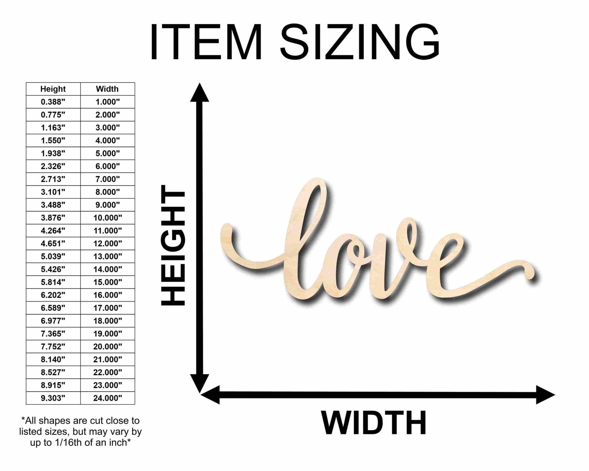 Unfinished Wood Cursive Love Craft | Valentine's Day Wedding DIY | Up to 46" - NameSigns.com