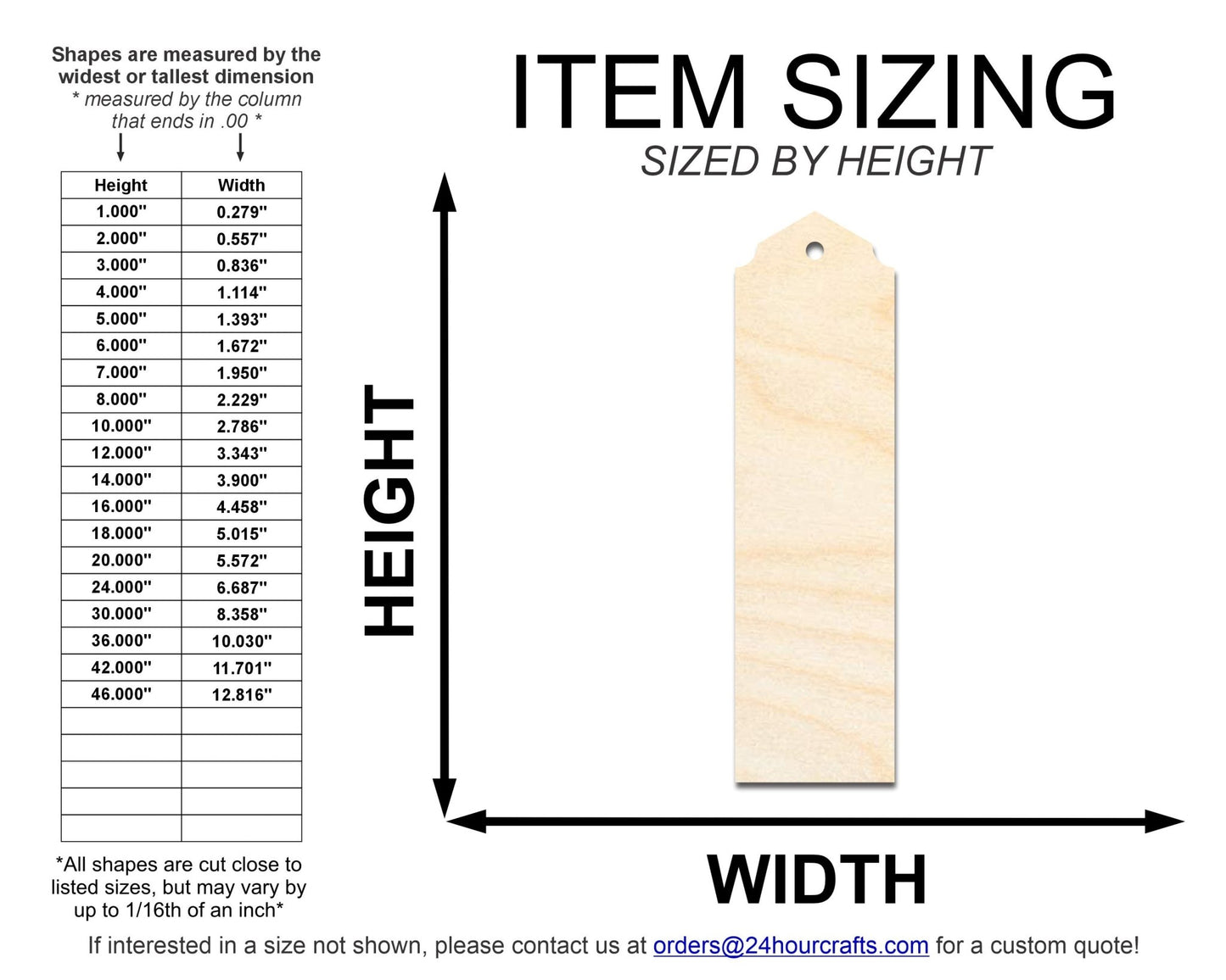 Unfinished Wood Curved And Pointed Bookmark Shape | DIY Craft Cutout | up to 12" DIY - NameSigns.com