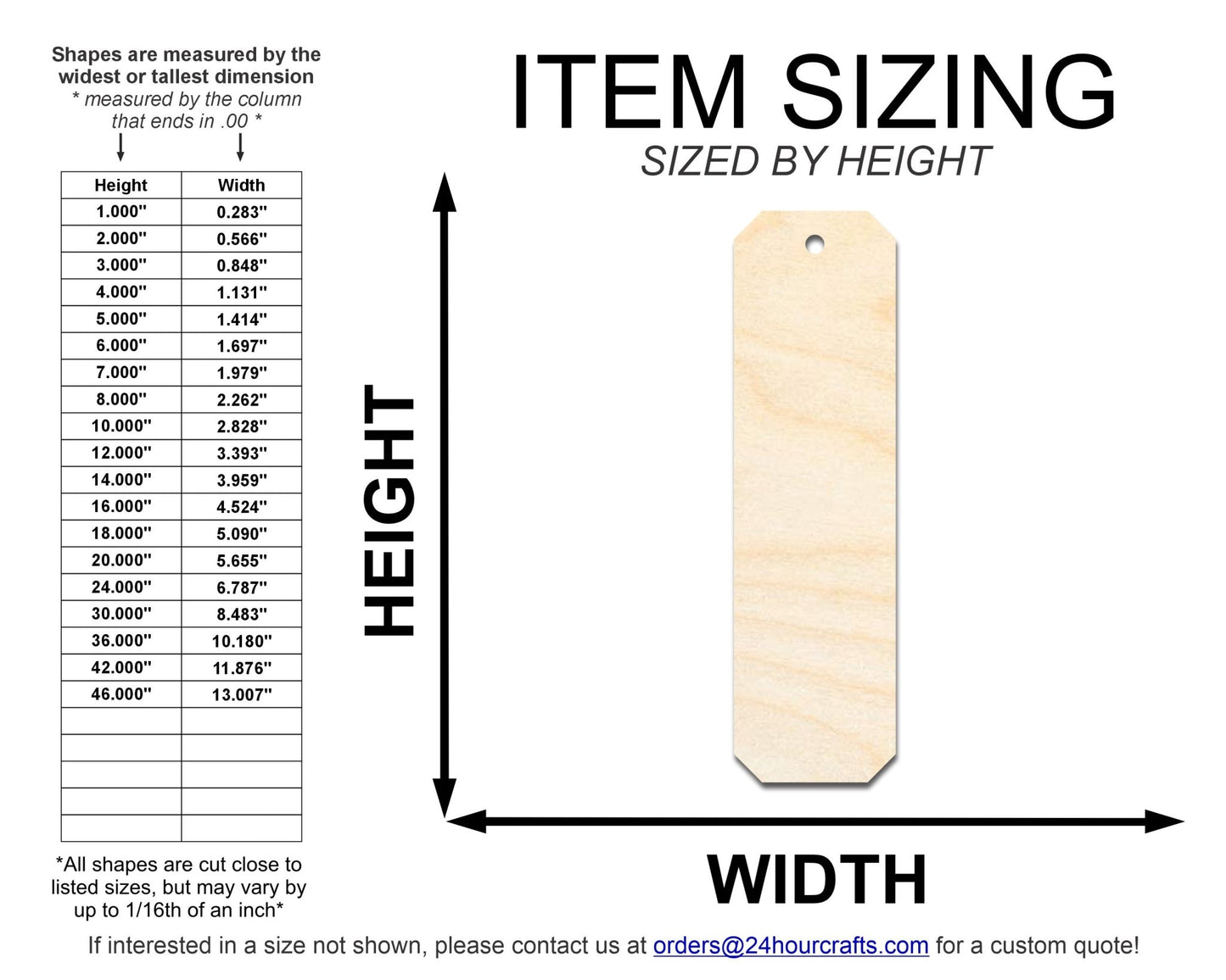 Unfinished Wood Cut Edge Bookmark Shape | DIY Craft Cutout | up to 12" DIY - NameSigns.com