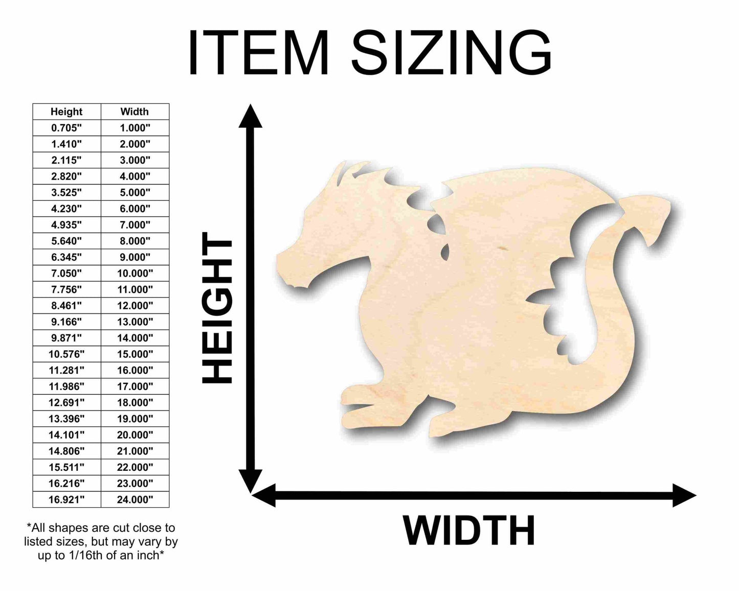 Unfinished Wood Cute Dragon Silhouette - Craft - up to 46" DIY - NameSigns.com