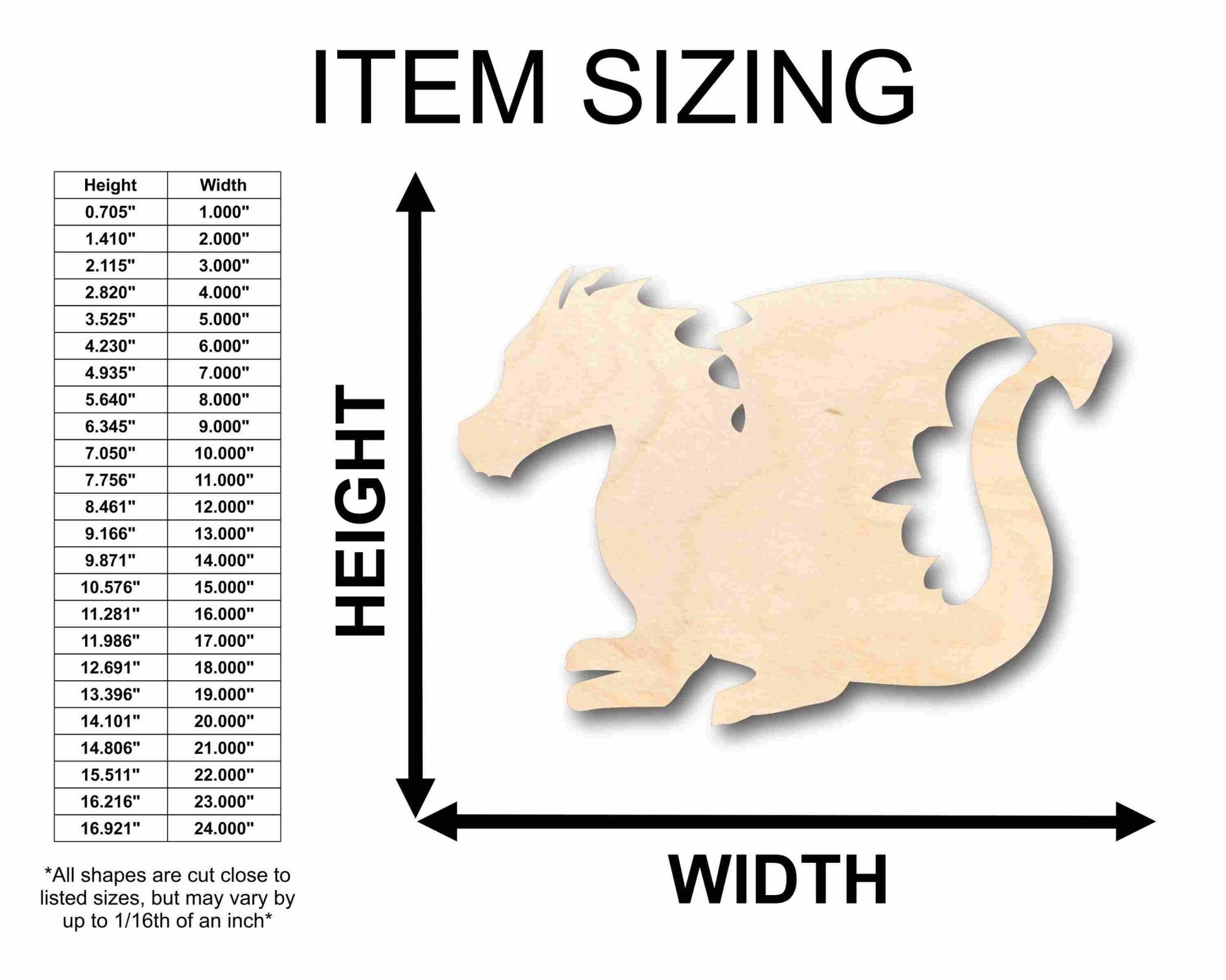 Unfinished Wood Cute Dragon Silhouette - Craft - up to 46" DIY - NameSigns.com