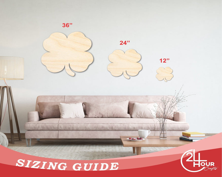 Unfinished Wood Cute Four Leaf Clover Shape - Craft - up to 46" DIY - NameSigns.com