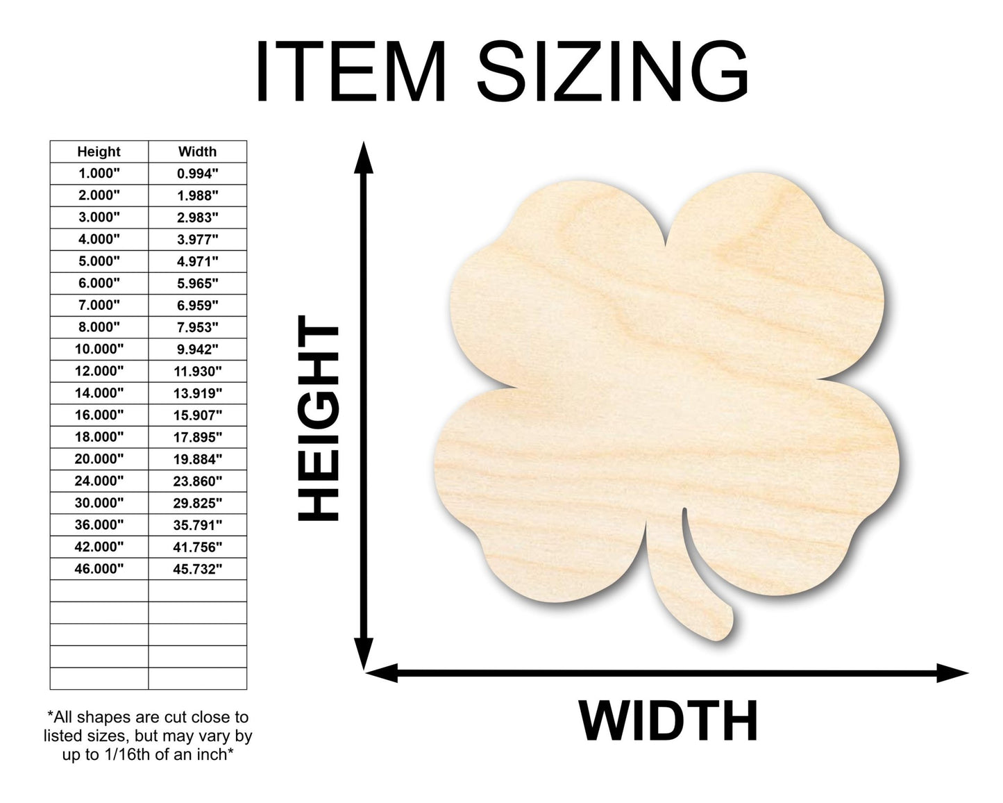 Unfinished Wood Cute Four Leaf Clover Shape - Craft - up to 46" DIY - NameSigns.com
