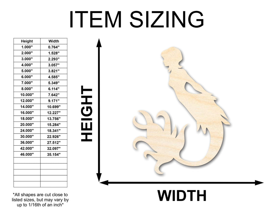 Unfinished Wood Cute Mermaid Siren Silhouette - Craft - up to 46" DIY - NameSigns.com